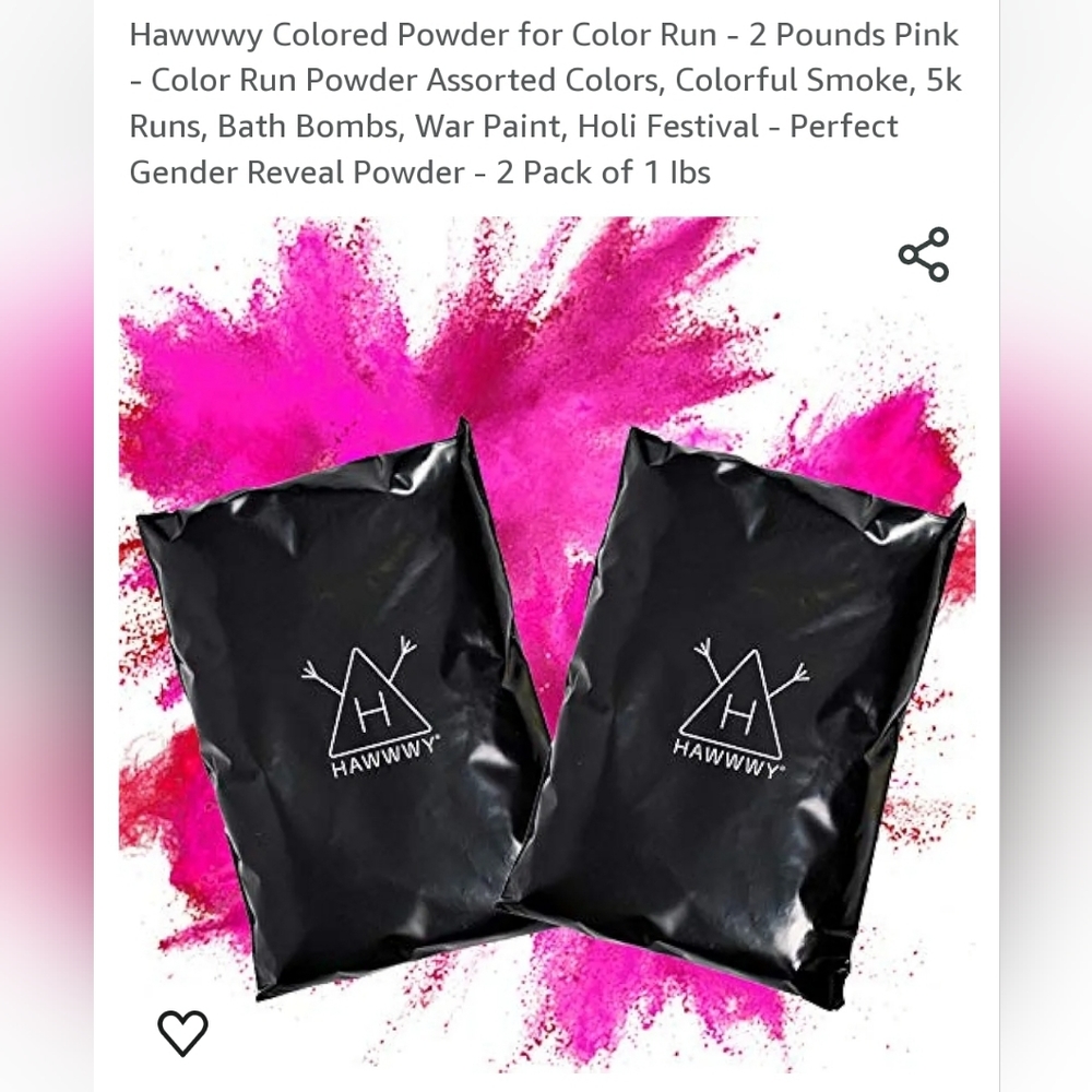 NEW Hawwwy Colored Powder-Gender Reveal Powder-Color Run - 2 lbs of Pink Powder